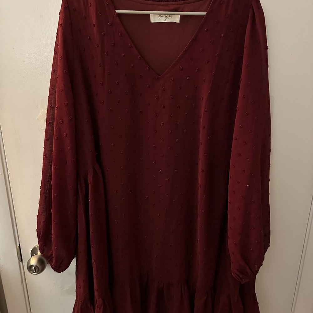 A Beautiful Soul Arula Burgundy V-Neck Long Sleeve Mini Dress